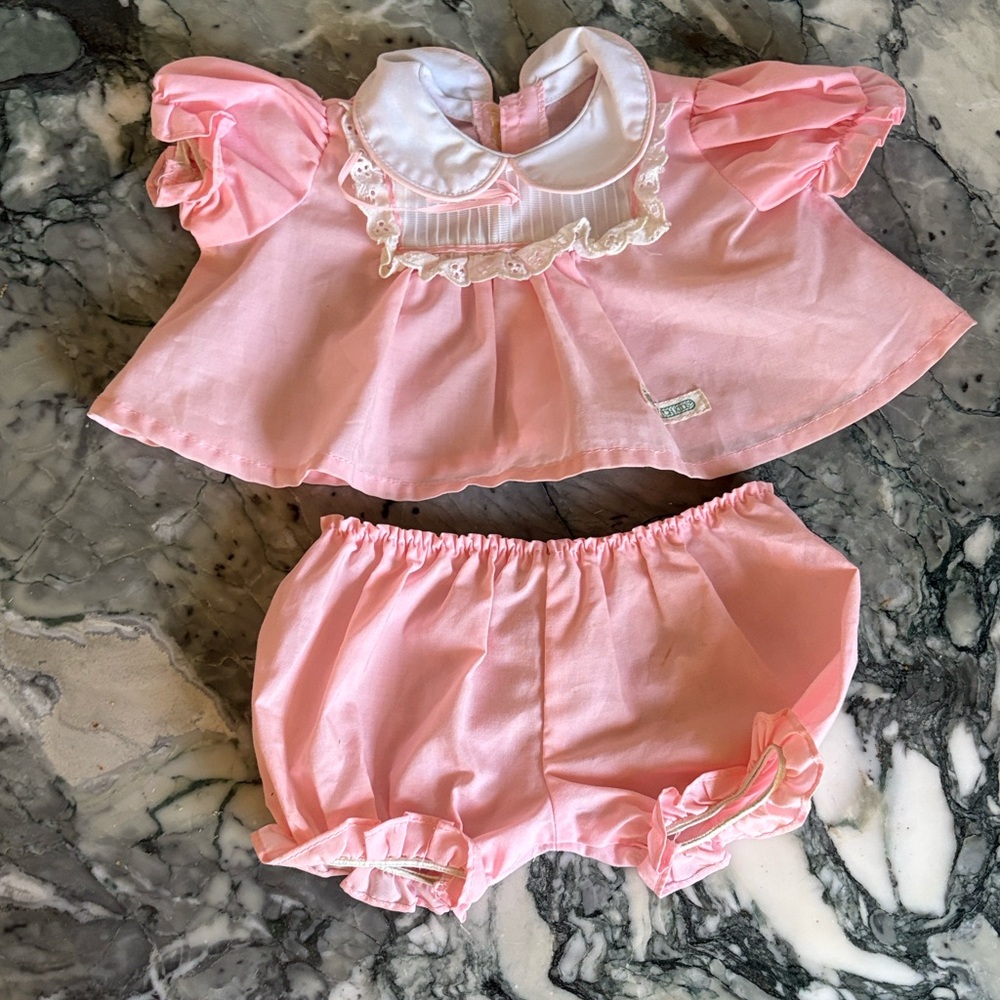 Vintage Cabbage Patch Kids Pink & White Tuxedo Dress and Bloomers